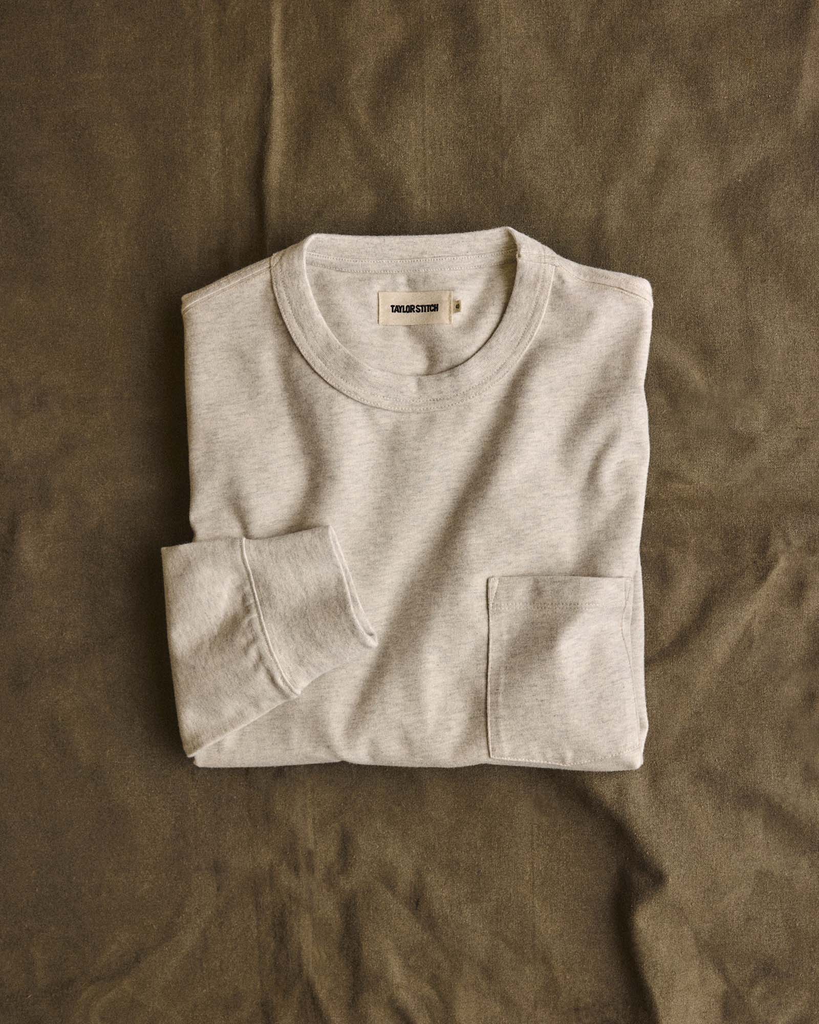 folded flatlay of The Long Sleeve Shop Tee in Oat Twist, Knits by Taylor Stitch