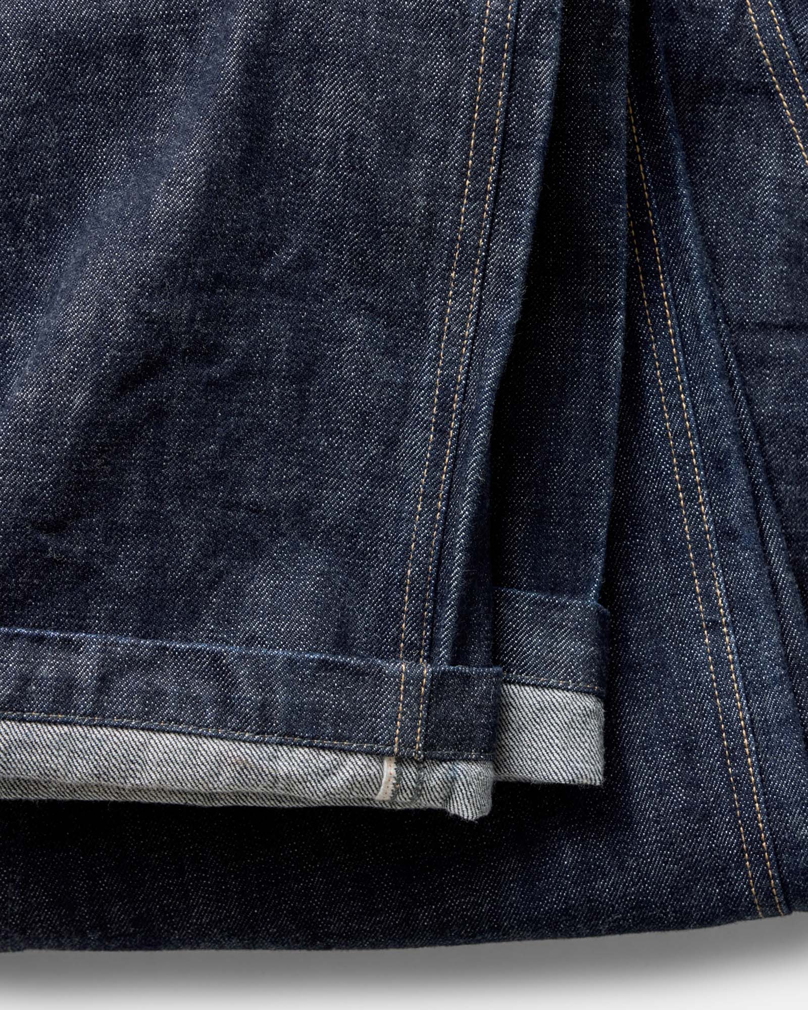 material shot of the button fly on The Mariner Jean in Rinse Organic Selvedge, Bottoms by Taylor Stitch