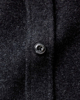 material shot of the buttons on The Maritime Shirt Jacket in Heather Charcoal Wool, Outerwear by Taylor Stitch