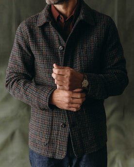 fit model posing in The Ojai Jacket in Marsh Guncheck Harris Tweed Wool, Outerwear by Taylor Stitch