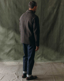 fit model showing off the back of The Ojai Jacket in Marsh Guncheck Harris Tweed Wool, Outerwear by Taylor Stitch