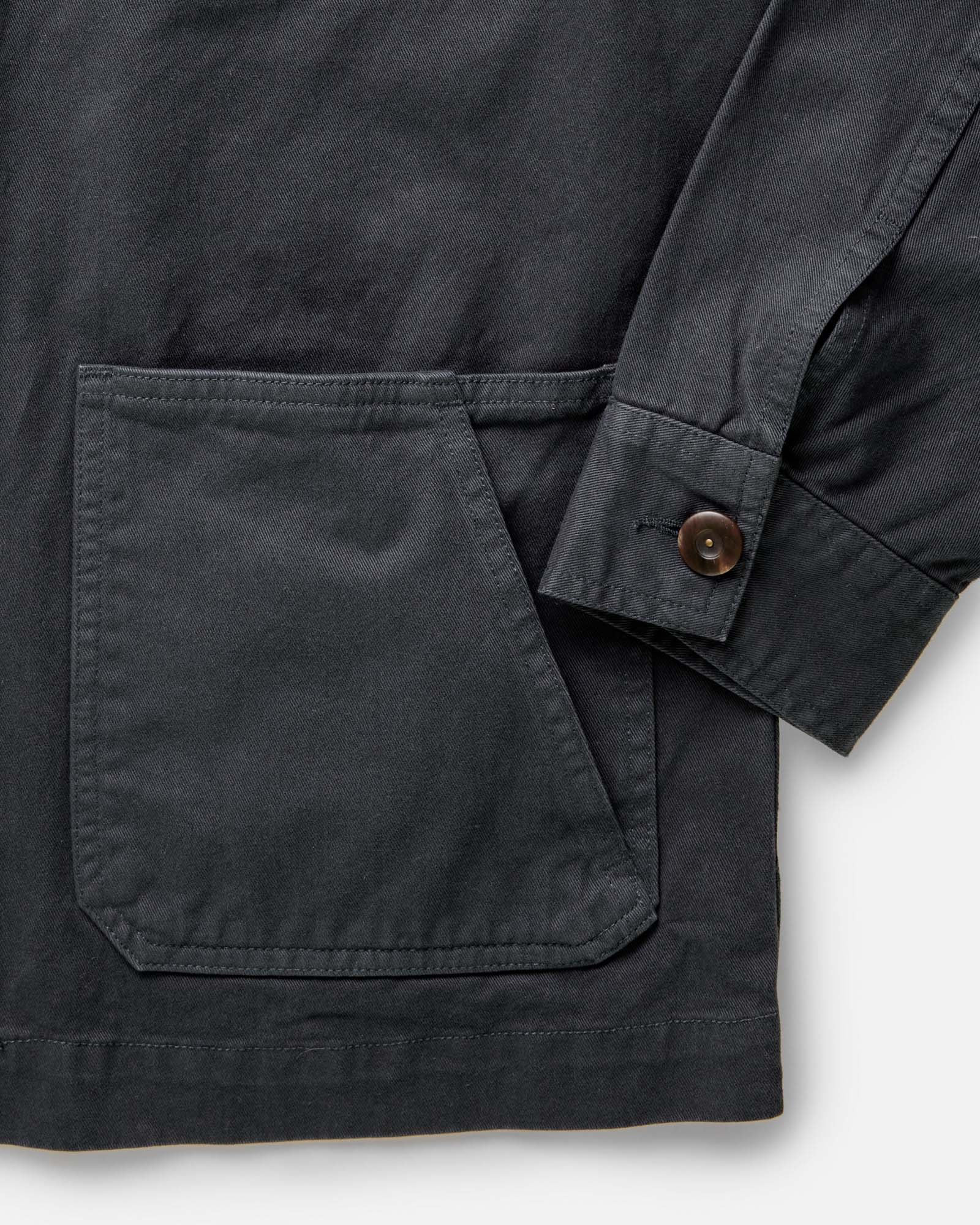 material shot of the collar on The Ojai Jacket in Organic Navy Foundation Twill, Outerwear by Taylor Stitch