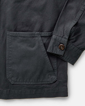 material shot of the collar on The Ojai Jacket in Organic Navy Foundation Twill, Outerwear by Taylor Stitch