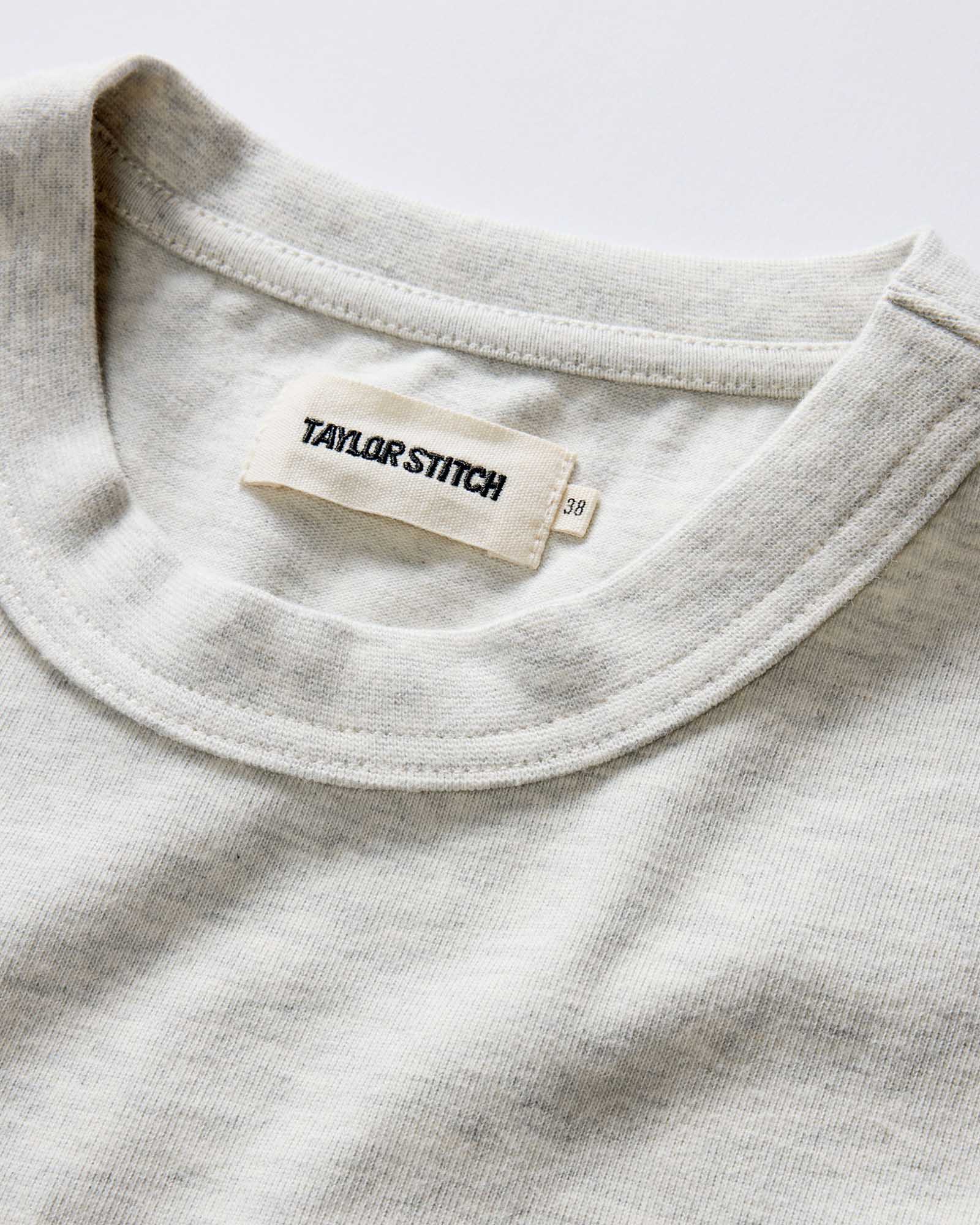 material shot of the collar on The Organic Cotton Shop Tee in Oat Twist, Knits by Taylor Stitch