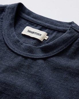 material shot of the collar on The Organic Cotton Shop Tee in Navy Twist, Knits by Taylor Stitch