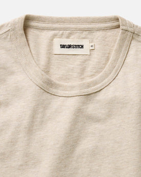 material shot of the collar on The Organic Cotton Tee in Heather Oat, Knits by Taylor Stitch