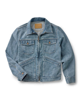 flatlay of The Roper Jacket in Vintage Wash Organic Selvedge, Outerwear by Taylor Stitch