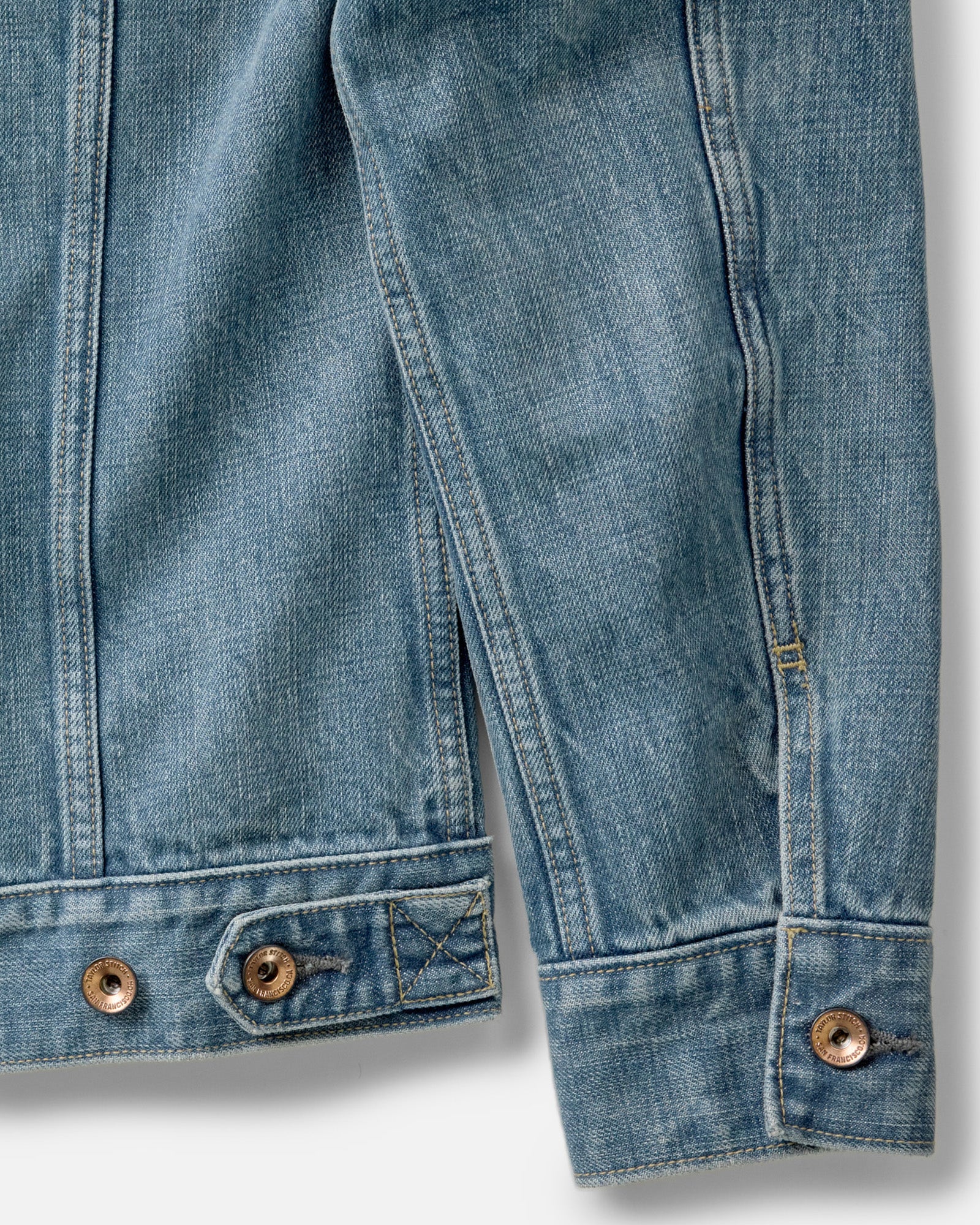 material shot of the back of The Roper Jacket in Vintage Wash Organic Selvedge, Outerwear by Taylor Stitch