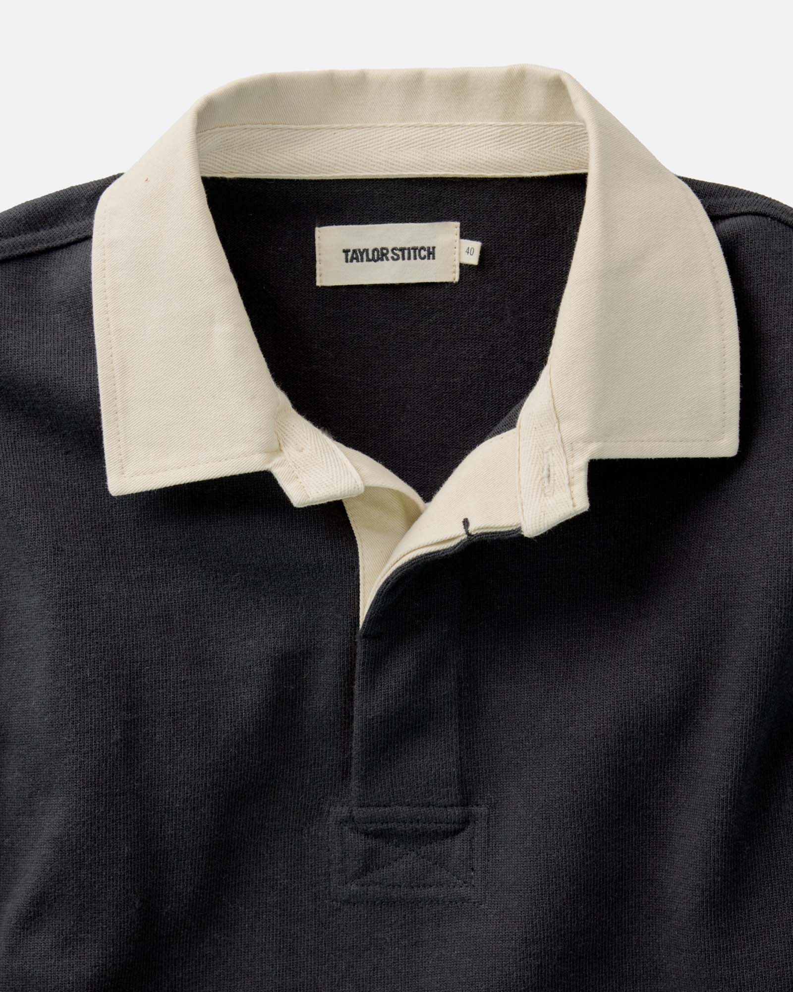material shot of the collar on The Rugby Shirt in Coal, Knits by Taylor Stitch