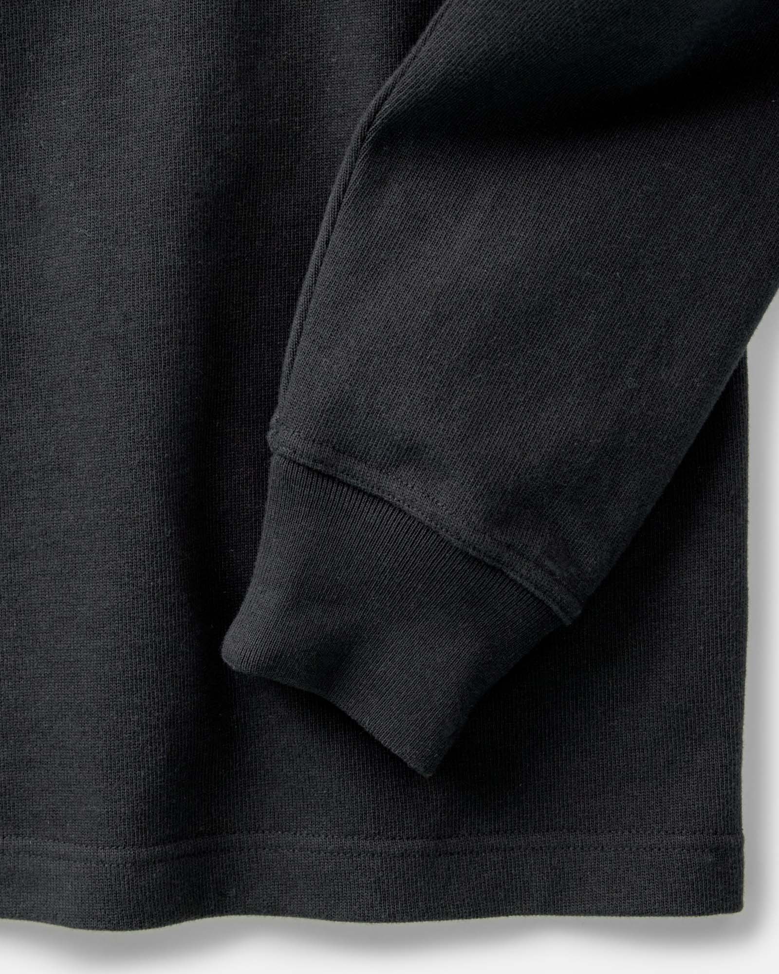 material shot of the sleeve on The Rugby Shirt in Coal, Knits by Taylor Stitch