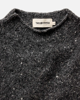 material shot of the collar on The Seafarer Sweater in Charcoal Donegal, Knits by Taylor Stitch