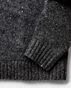 material shot of the sleeves on The Seafarer Sweater in Charcoal Donegal, Knits by Taylor Stitch