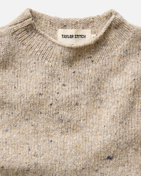 material shot of the collar on The Seafarer Sweater in Natural Donegal, Knits by Taylor Stitch