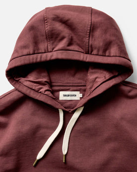 material shot of the collar on The Shop Hoodie in Dried Cherry, Knits by Taylor Stitch