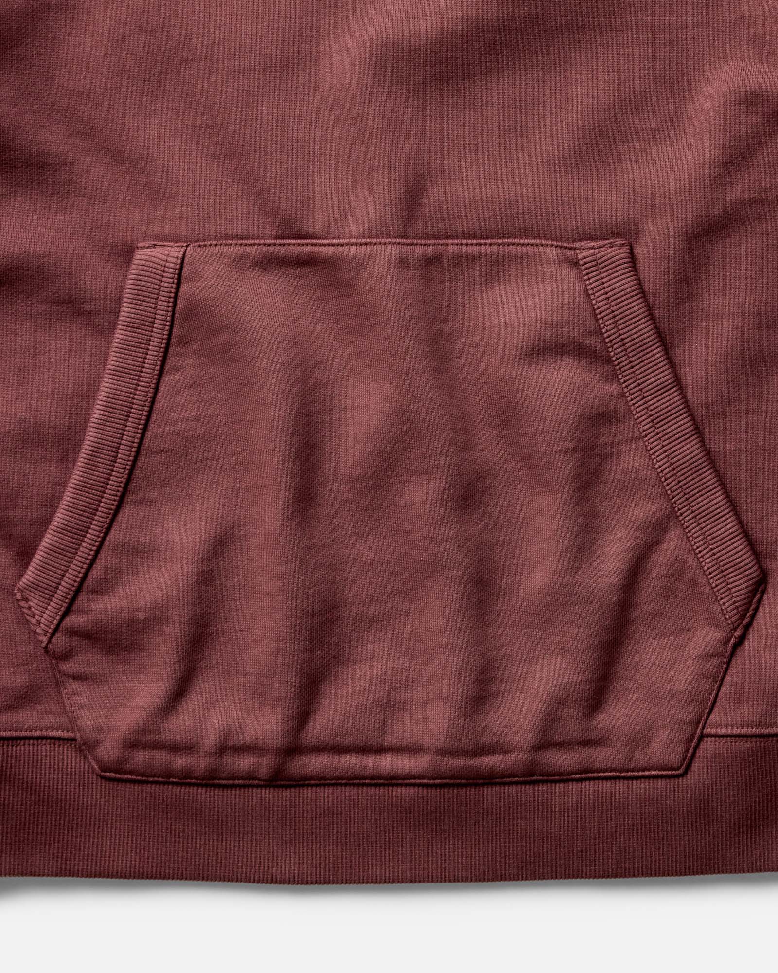 material shot of the pockets on The Shop Hoodie in Dried Cherry, Knits by Taylor Stitch