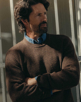 fit model wearing The Sidecountry Crew in Heather Marsh Merino Waffle, Knits by Taylor Stitch