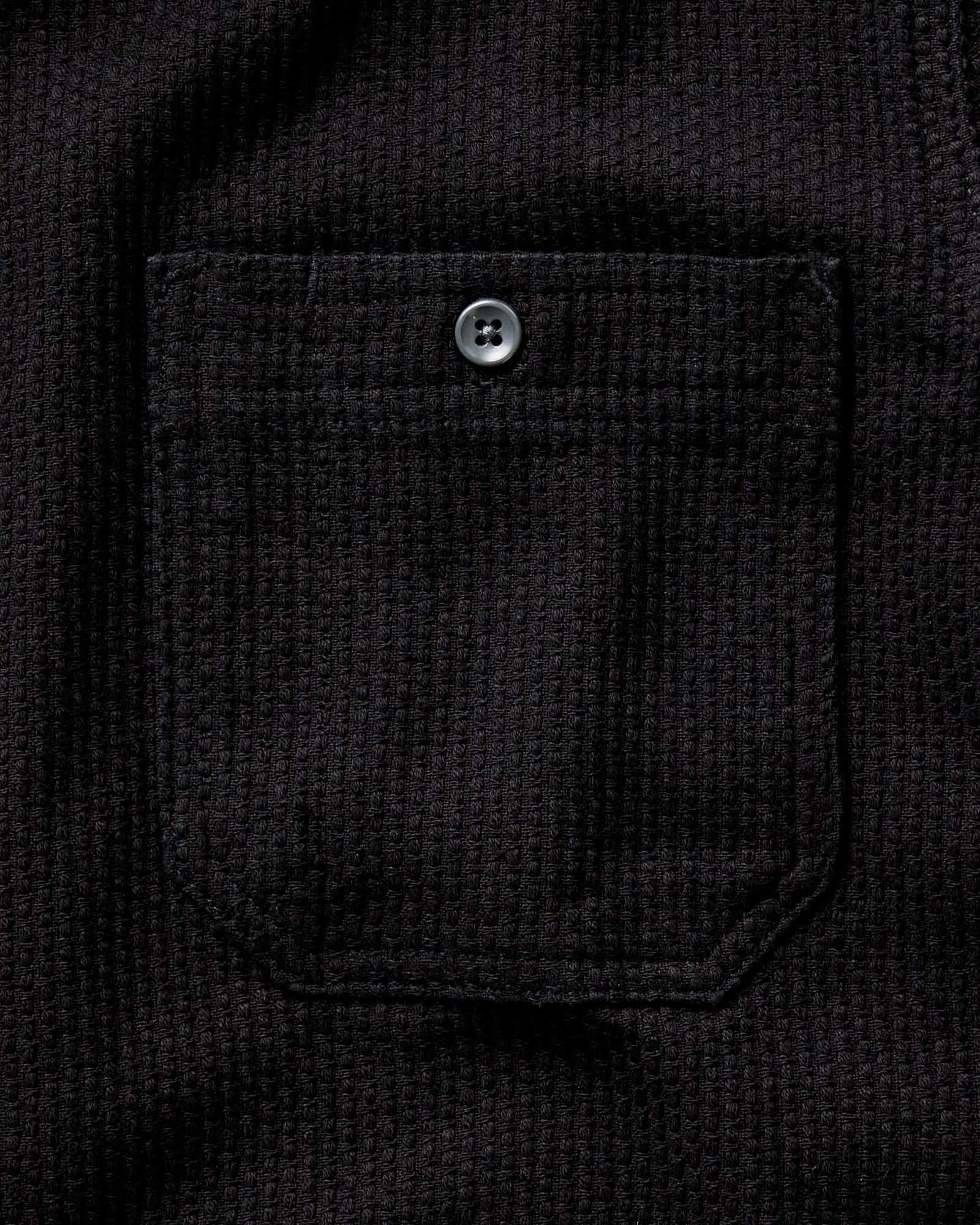 material shot of the pocket on The Utility Shirt in Black Indigo Sashiko, Wovens by Taylor Stitch