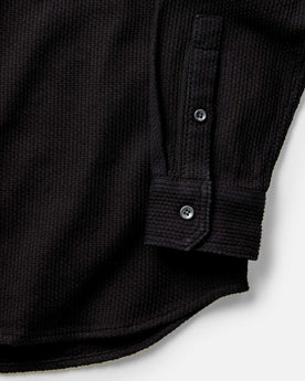 material shot of the sleeves on The Utility Shirt in Black Indigo Sashiko, Wovens by Taylor Stitch
