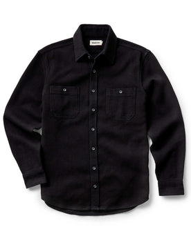 flatlay of The Utility Shirt in Black Indigo Sashiko, Wovens by Taylor Stitch