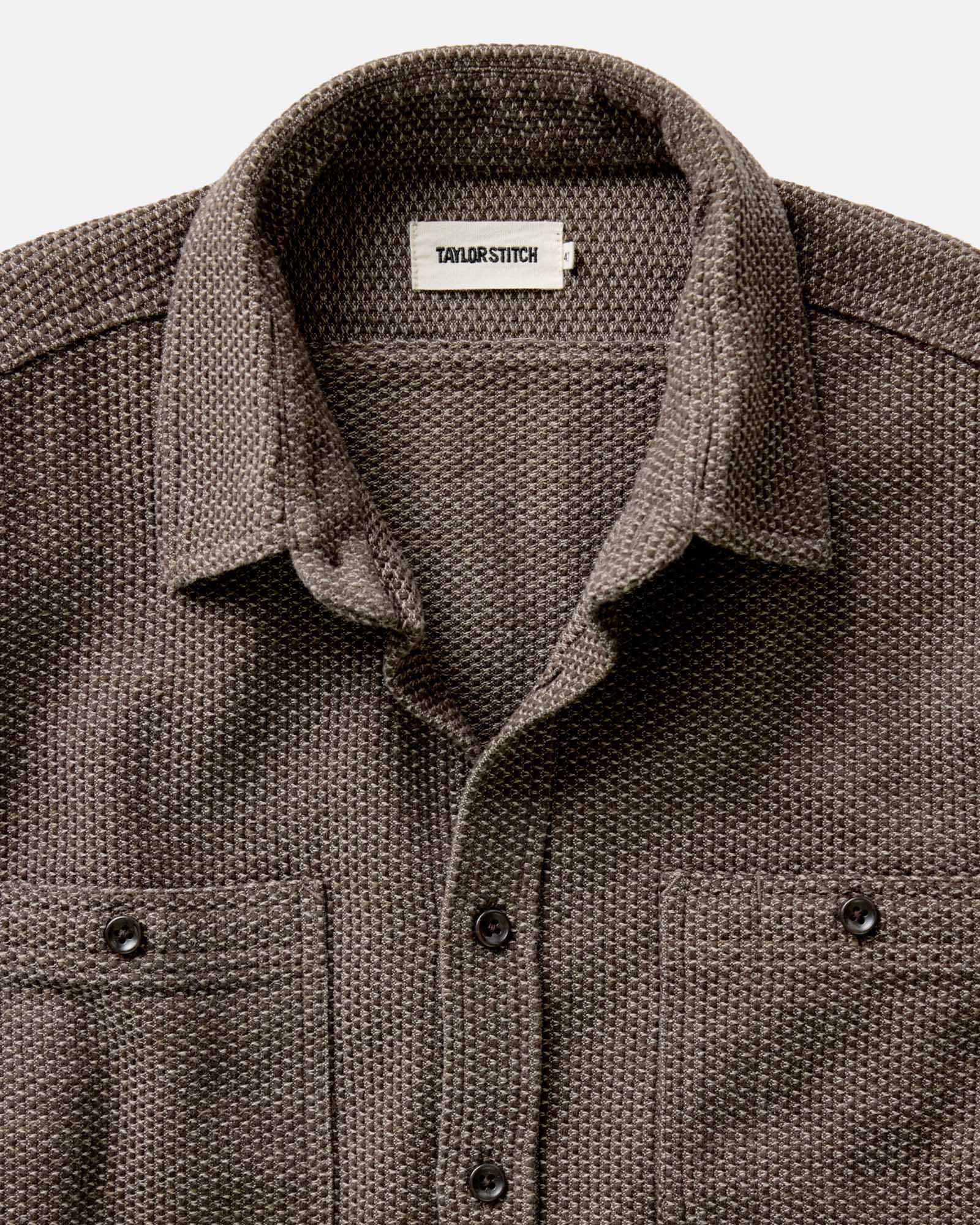 material shot of the collar on The Utility Shirt in Mulch Sashiko, Wovens by Taylor Stitch