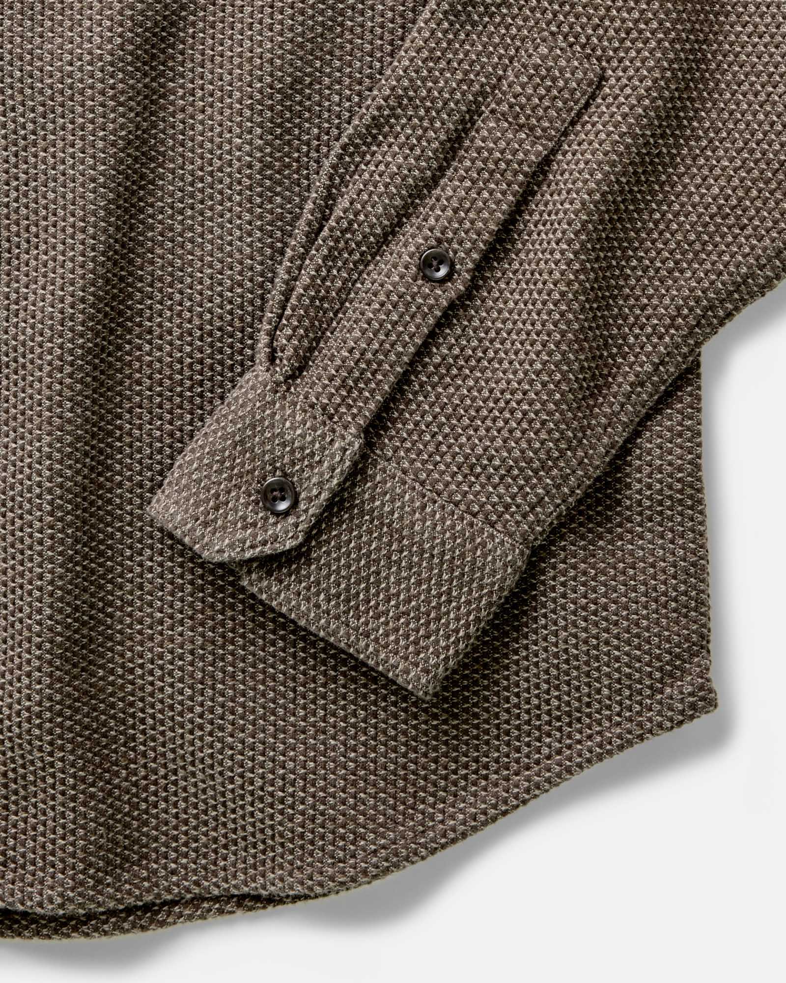 material shot of the sleeves on The Utility Shirt in Mulch Sashiko, Wovens by Taylor Stitch