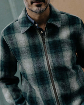 fit model showing off The Waterfront Jacket in Evergreen Plaid Wool, Outerwear by Taylor Stitch