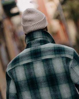 fit model showing off The Waterfront Jacket in Evergreen Plaid Wool, Outerwear by Taylor Stitch