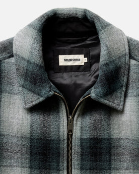 material shot of the collar on The Waterfront Jacket in Evergreen Plaid Wool, Outerwear by Taylor Stitch