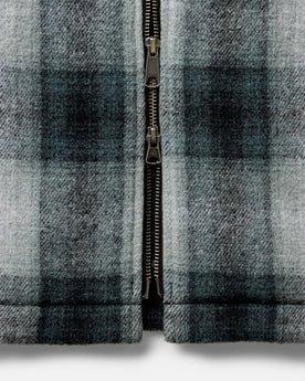 material shot of the zipper on The Waterfront Jacket in Evergreen Plaid Wool, Outerwear by Taylor Stitch