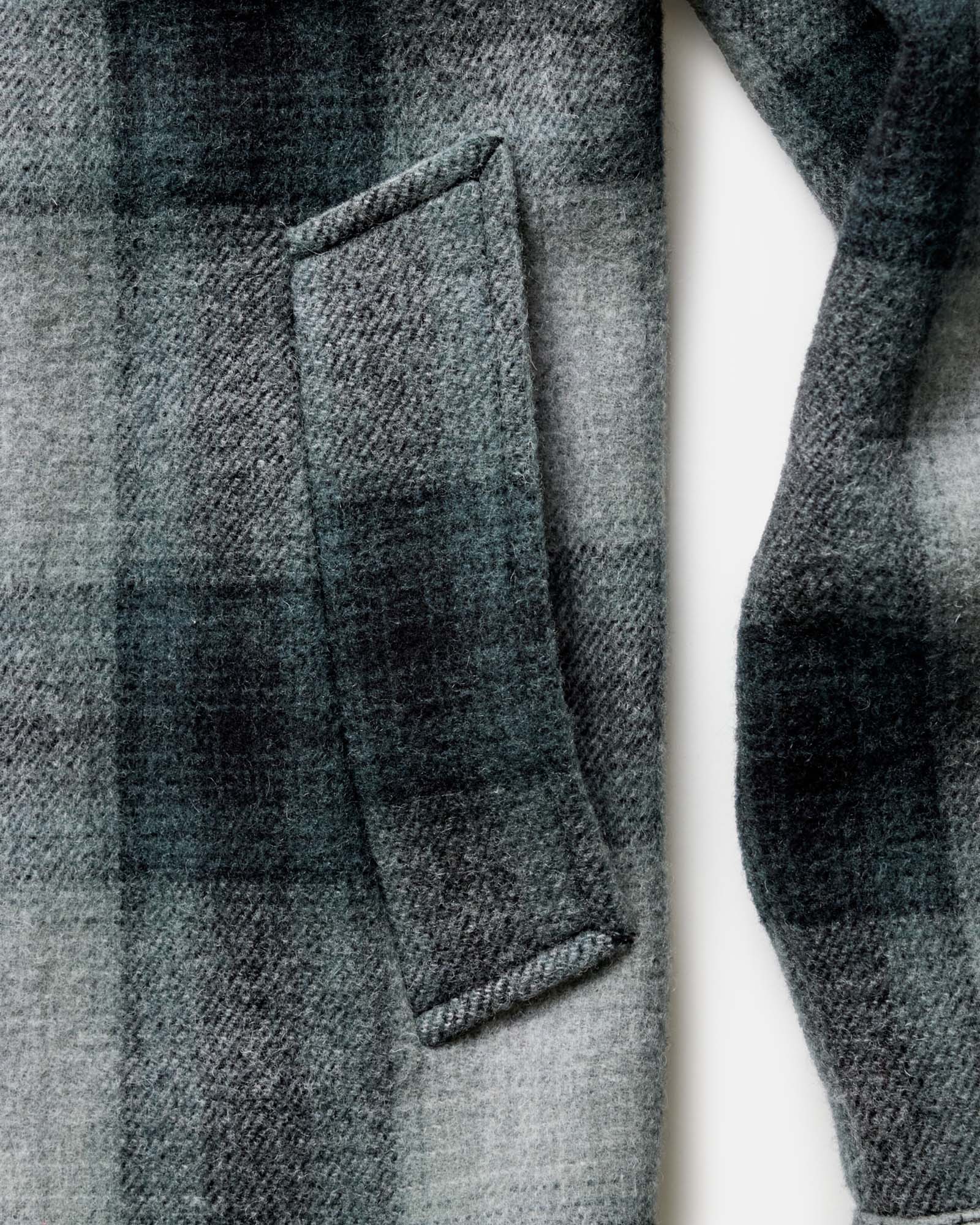 material shot of the pocket on The Waterfront Jacket in Evergreen Plaid Wool, Outerwear by Taylor Stitch