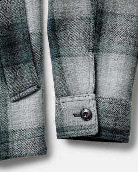 material shot of the sleeves on The Waterfront Jacket in Evergreen Plaid Wool, Outerwear by Taylor Stitch