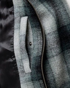 material shot of the inner pocket on The Waterfront Jacket in Evergreen Plaid Wool, Outerwear by Taylor Stitch