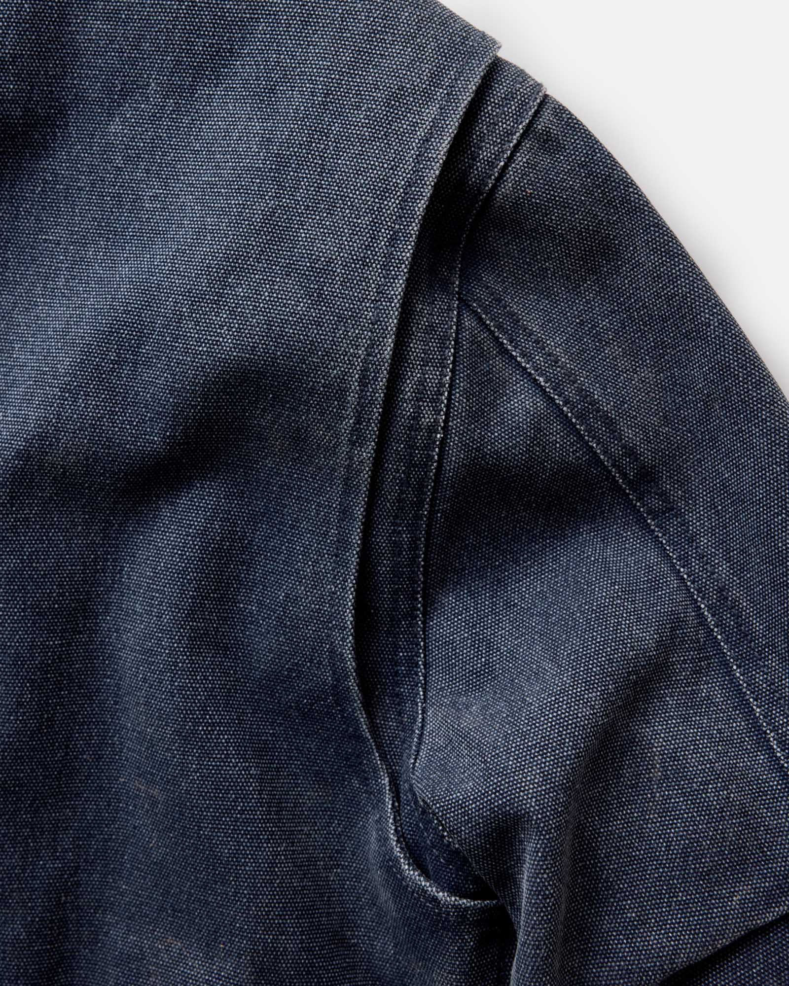 material shot of the sleeve on The Workhorse Jacket in Navy Chipped Canvas, Outerwear by Taylor Stitch