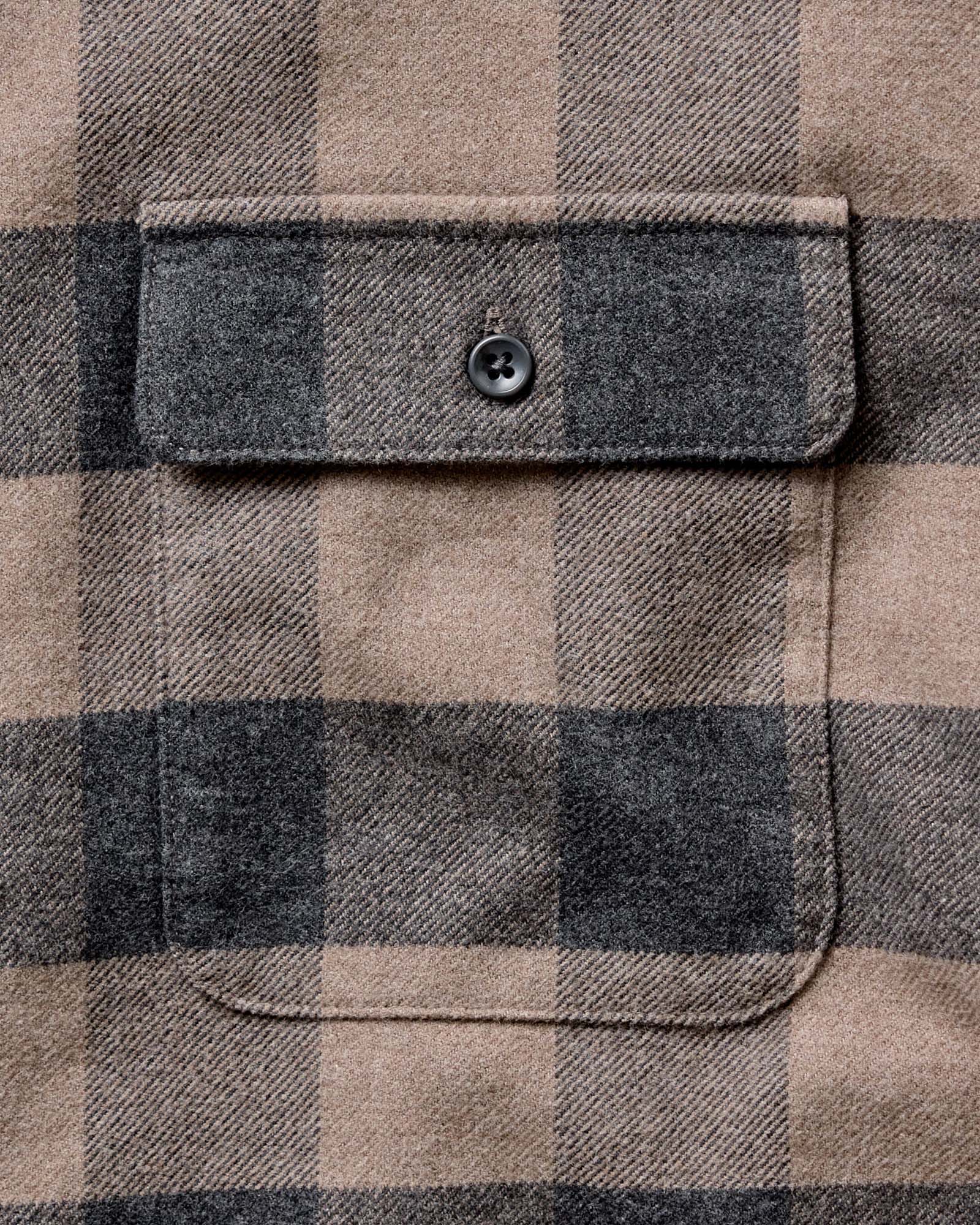 material shot of the pocket on The Yosemite Shirt in Heather Sable Buffalo Check, Wovens by Taylor Stitch