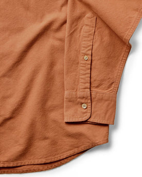 material shot of the sleeves on The Yosemite Shirt in Summit Orange, Wovens by Taylor Stitch
