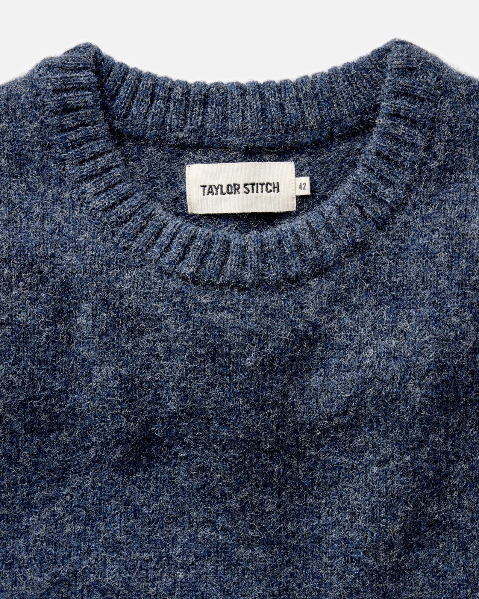 material shot of the collar on The Eastmoor Sweater in Heather Night Wool, Knits by Taylor Stitch