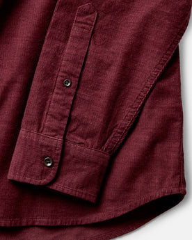 material shot of the sleeves on The Jack in Heather Burgundy Pincord, Wovens by Taylor Stitch