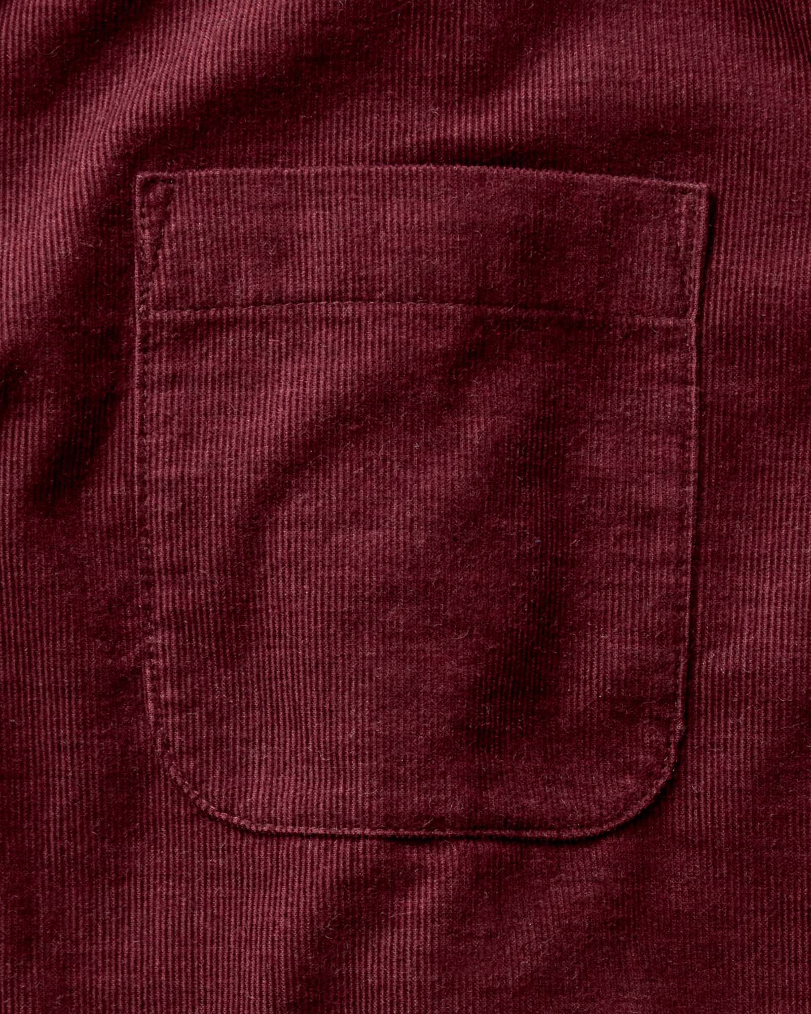 material shot of the pocket on The Jack in Heather Burgundy Pincord, Wovens by Taylor Stitch