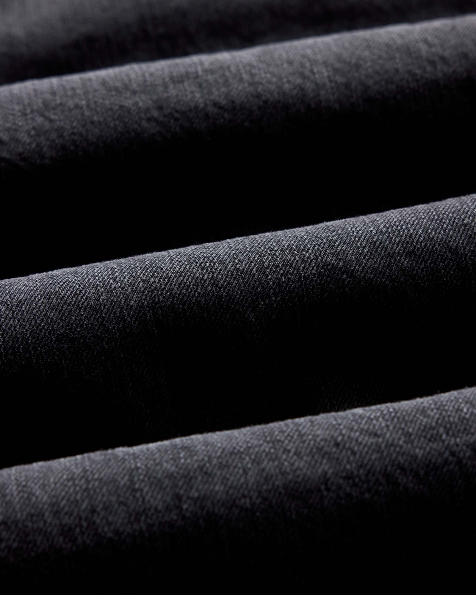 material shot of the fabric on The Shop Shirt in Washed Black Organic Slub Selvedge, Wovens by Taylor Stitch