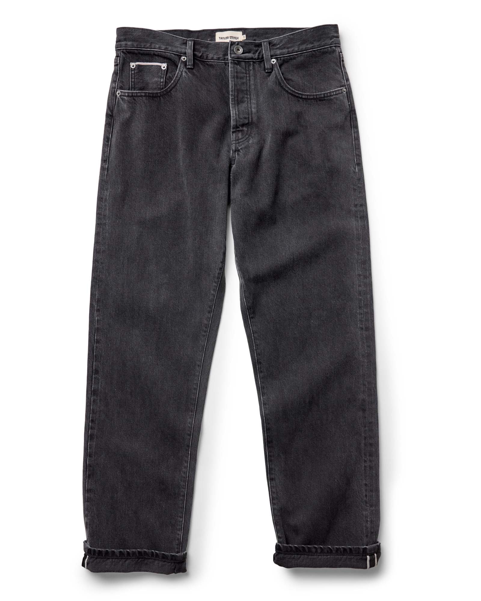 flatlay of The Straight Jean in Washed Black Organic Slub Selvedge, Bottoms by Taylor Stitch