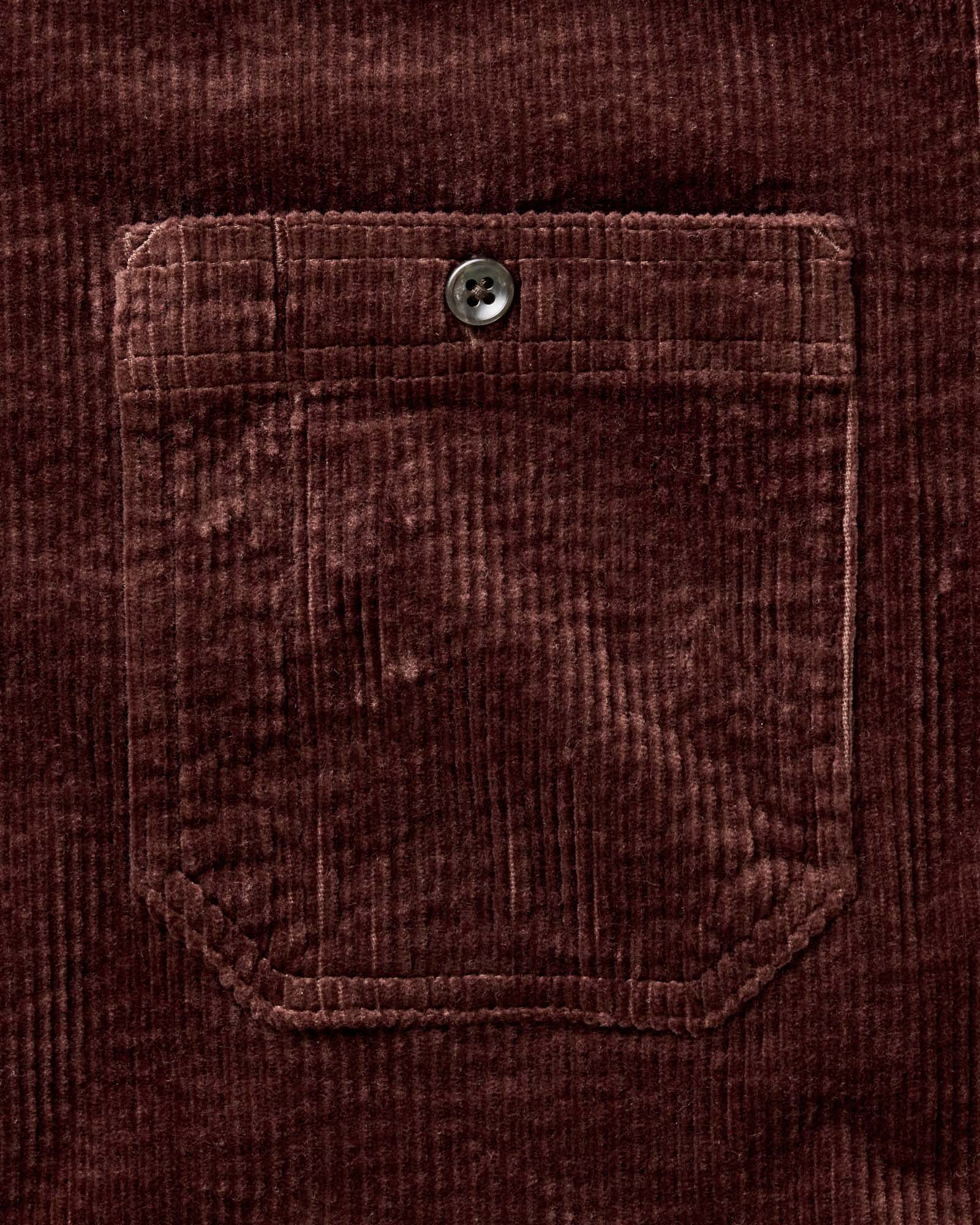 material shot of the pocket on The Utility Shirt in Burgundy Corduroy, Wovens by Taylor Stitch