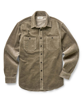 flatlay of The Utility Shirt in Fatigue Olive Corduroy, Wovens by Taylor Stitch