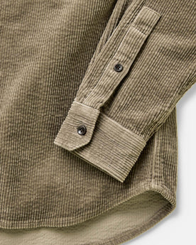 material shot of the sleeve on The Utility Shirt in Fatigue Olive Corduroy, Wovens by Taylor Stitch
