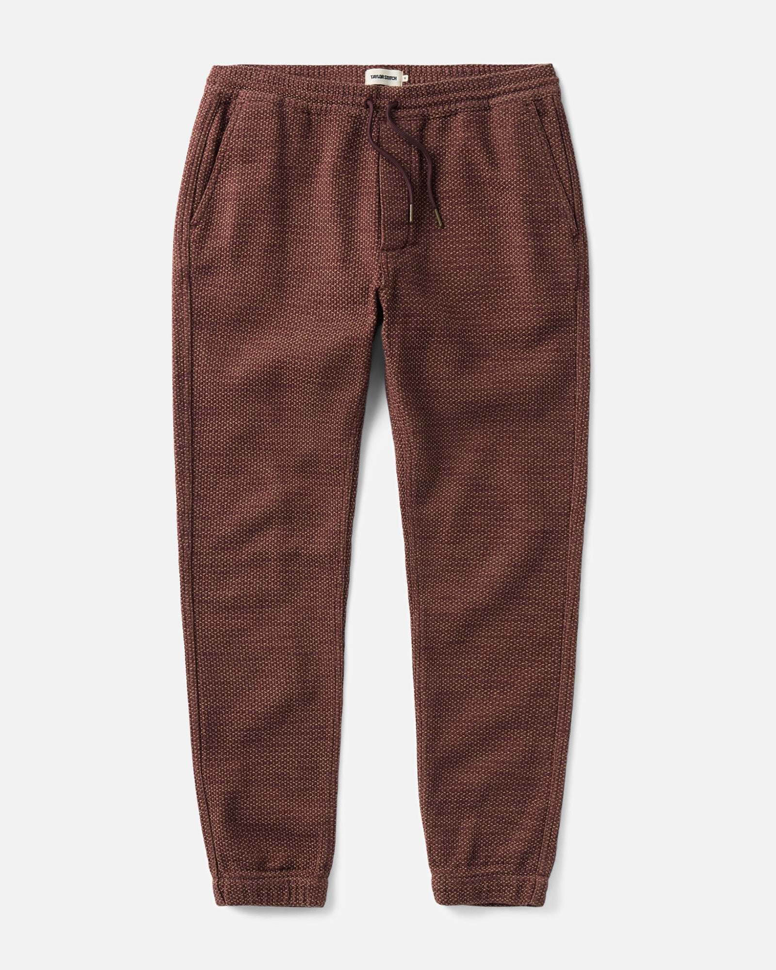 fit model showing the back of The Apres Pant in Black Cherry Sashiko, Bottoms by Taylor Stitch