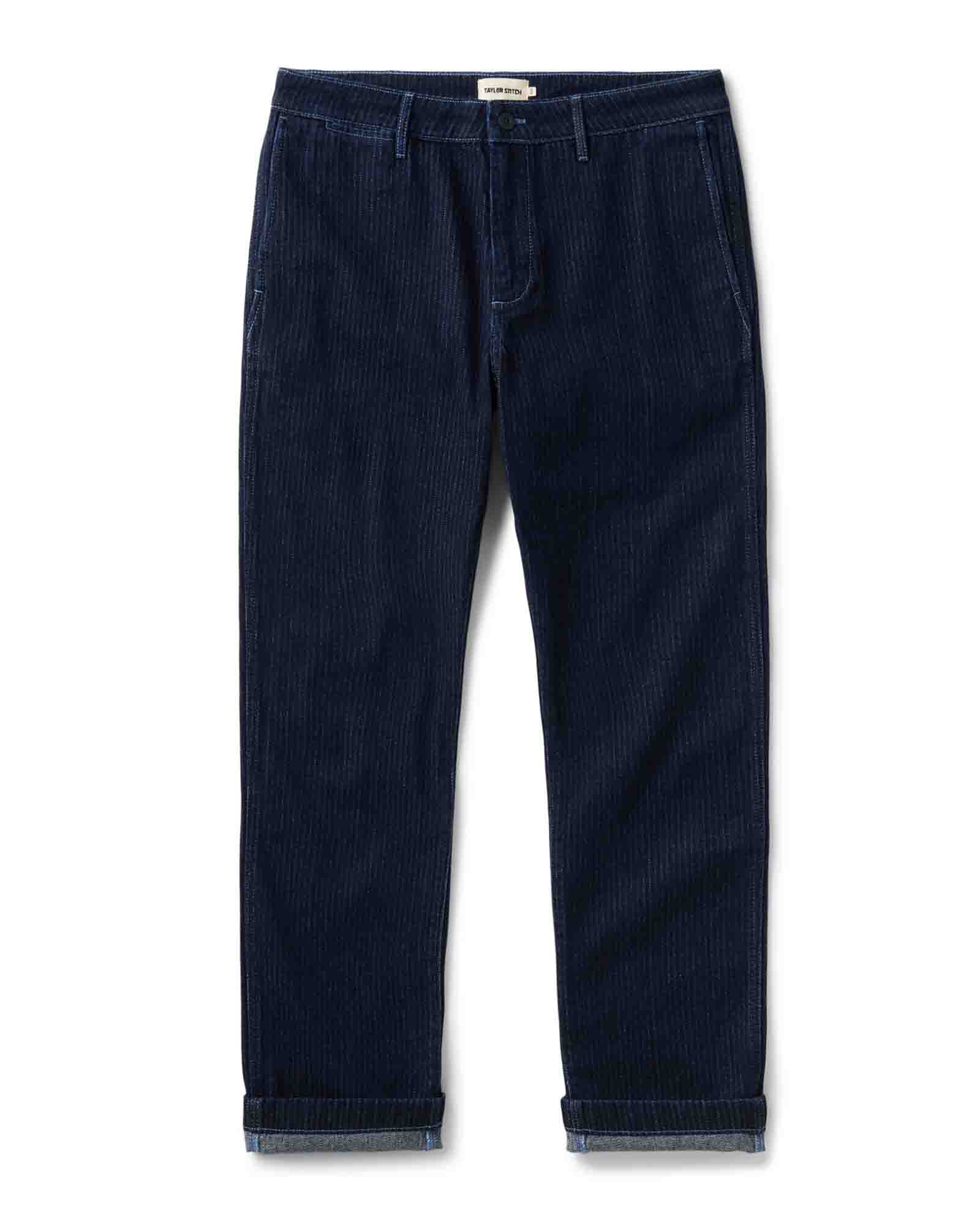 flatlay of The Camden Pant in Rinsed Indigo Roped Denim, Bottoms by Taylor Stitch