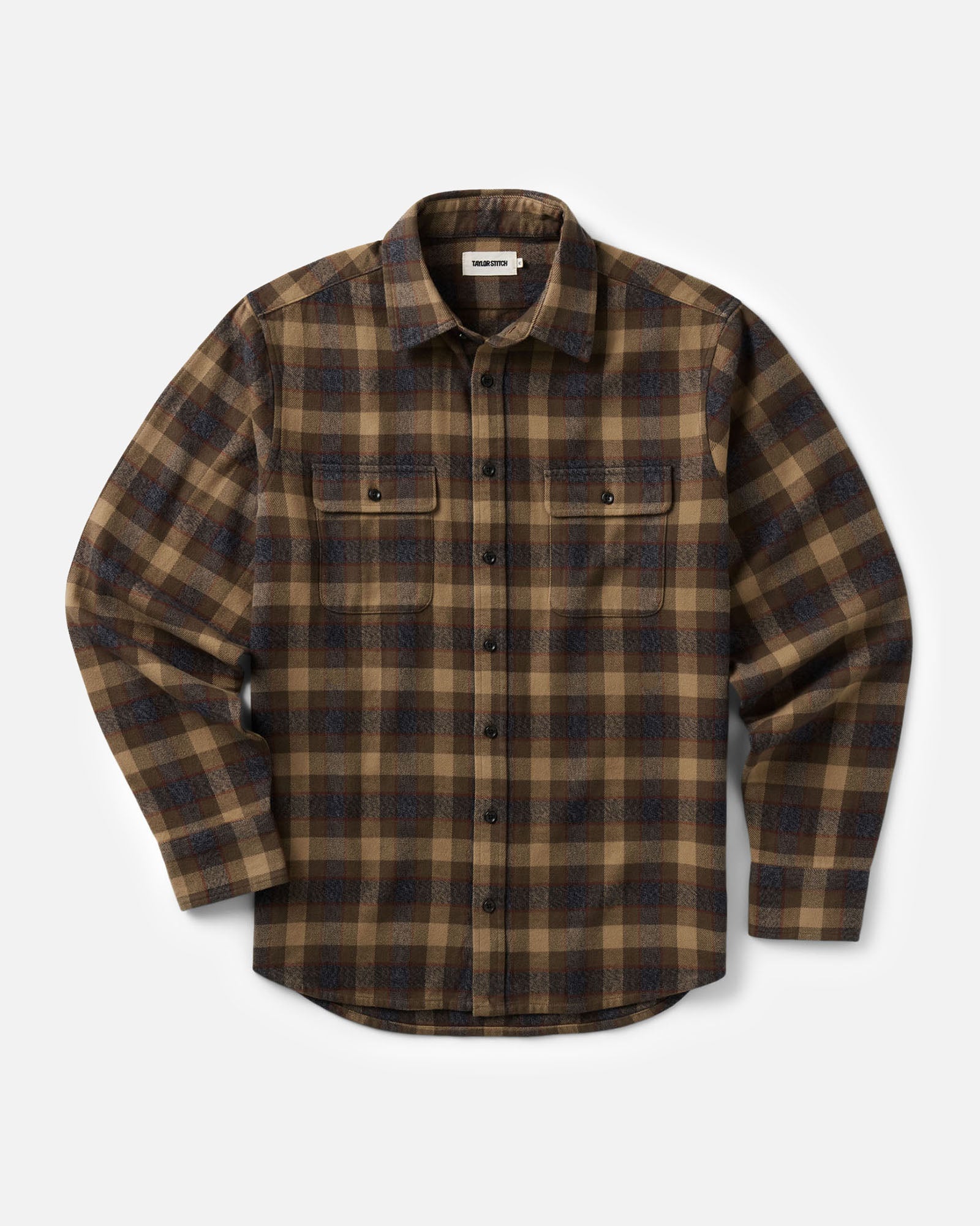 flatlay of The Yosemite Shirt in Buckeye Plaid, Wovens by Taylor Stitch