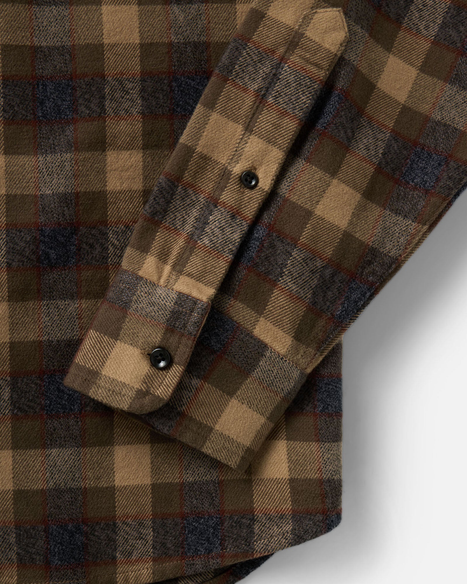 material shot of the sleeve on The Yosemite Shirt in Buckeye Plaid, Wovens by Taylor Stitch