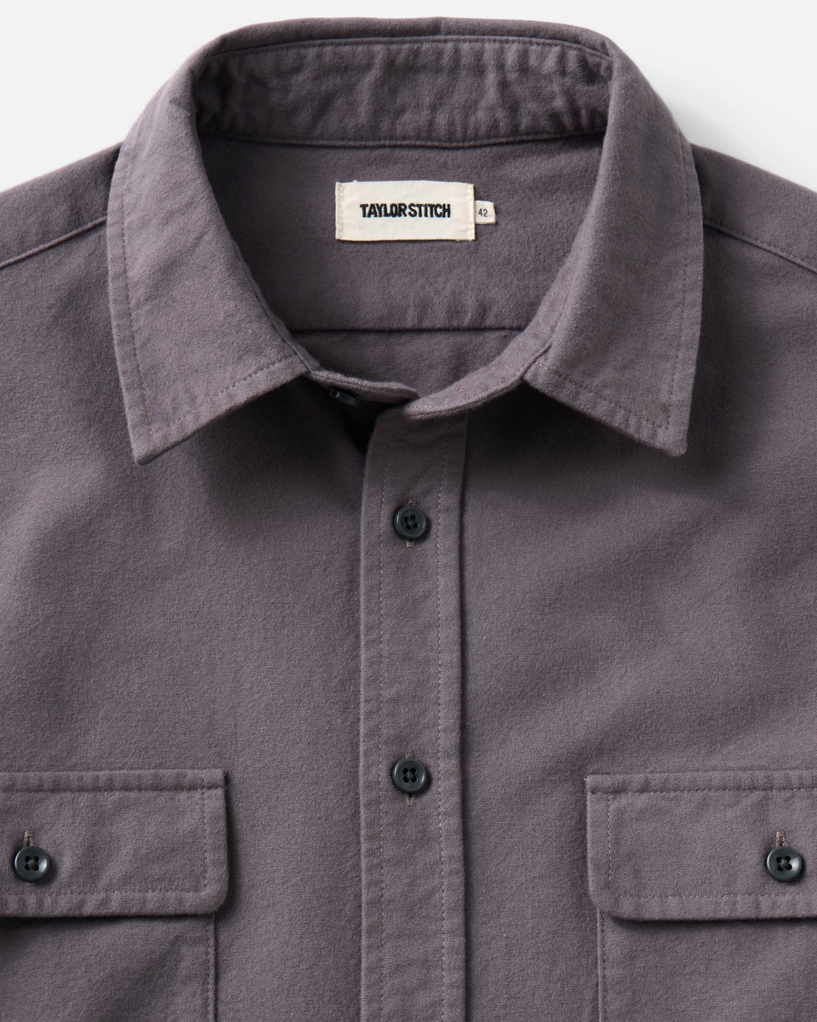 material shot of the collar on The Yosemite Shirt in Dried Plum, Wovens by Taylor Stitch
