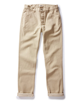 flatlay of The Camp Pant in Light Khaki Chipped Canvas, in full, Bottoms by Taylor Stitch