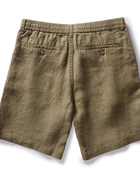 flatlay of the back of The Easy Short in Olive Linen, Bottoms by Taylor Stitch
